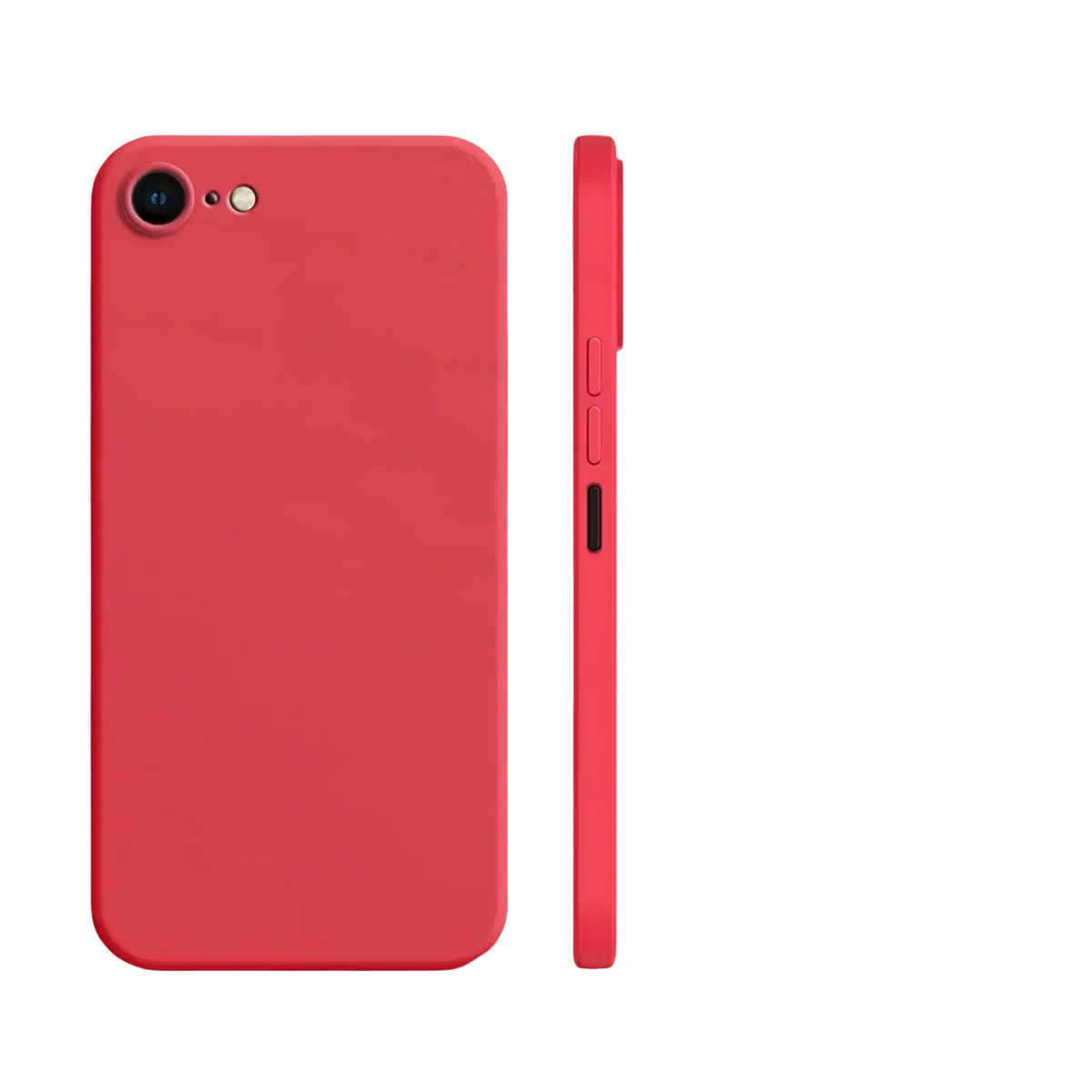 Back of a sleek matte-finish red liquid silicone iphone se 2022 shockproof case with single rear camera cutout