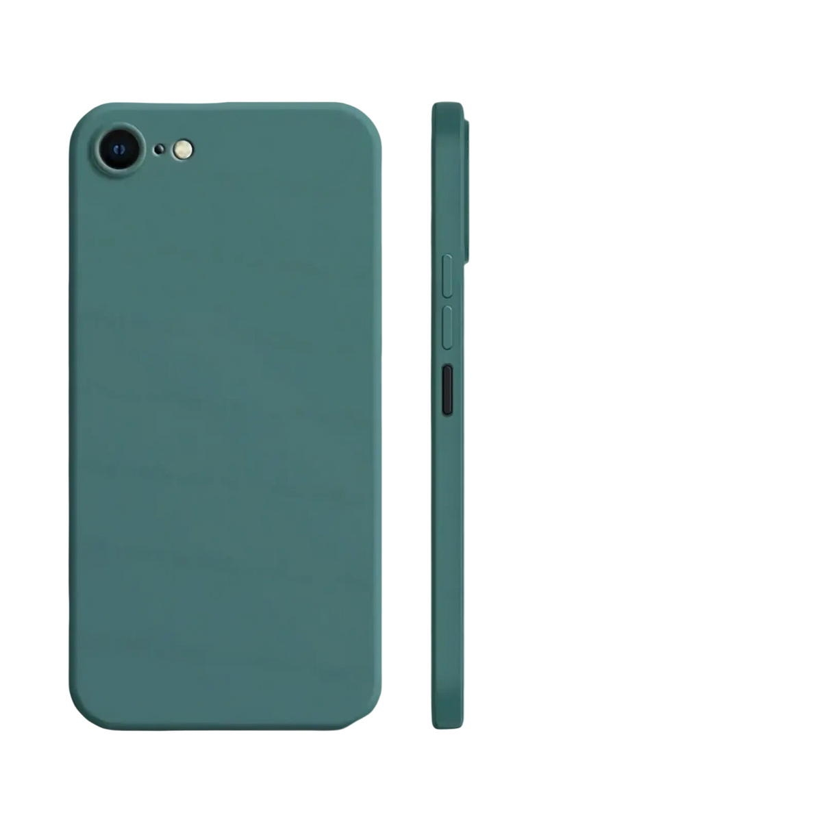 A sleek matte teal liquid silicone iPhone SE 2022 shockproof case showing the back with minimalist design and precise cutouts