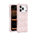 Soft pink liquid silicone phone case with quilted texture and rounded edges for iphone 17 pro model back side