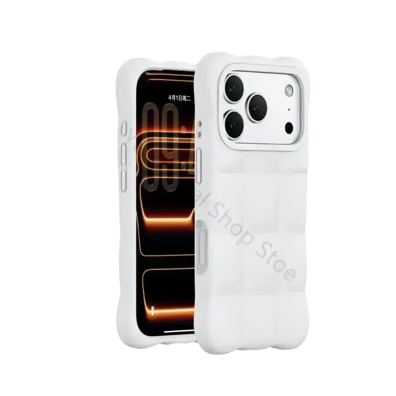 White liquid silicone phone case for phone 17 with textured matte finish and precise camera cutouts on the back side
