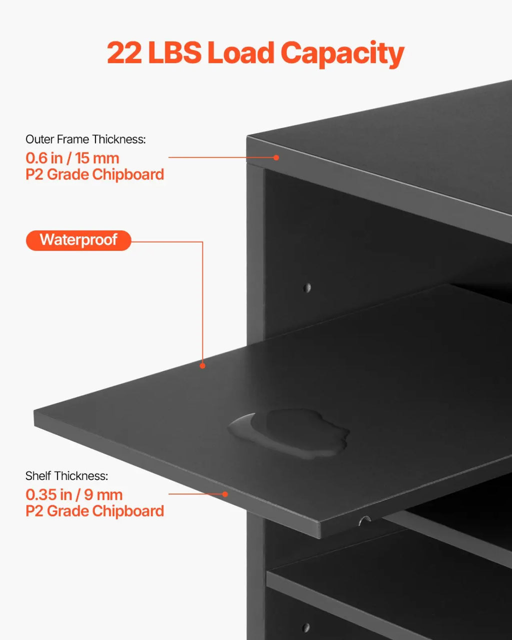 Black metal literature organizer with 36 grey wood compartments sturdy frame waterproof construction 22 lbs load capacity