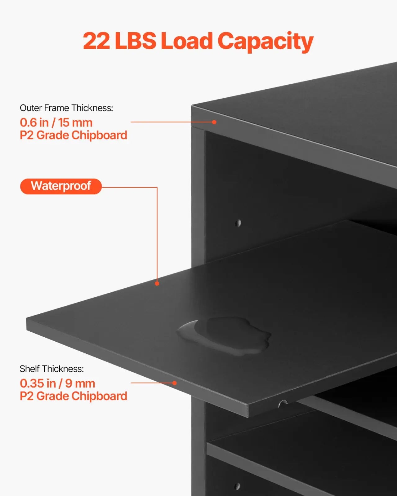 Black metal literature organizer with 36 grey wood compartments sturdy frame waterproof construction 22 lbs load capacity