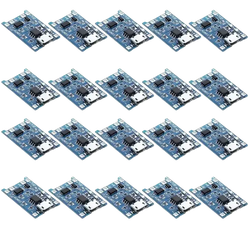 Blue lithium battery charger board with black integrated circuits and white micro usb type c ports for charging use