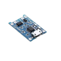 Blue lithium battery charging board with micro USB type C port and black electronic components for battery charging