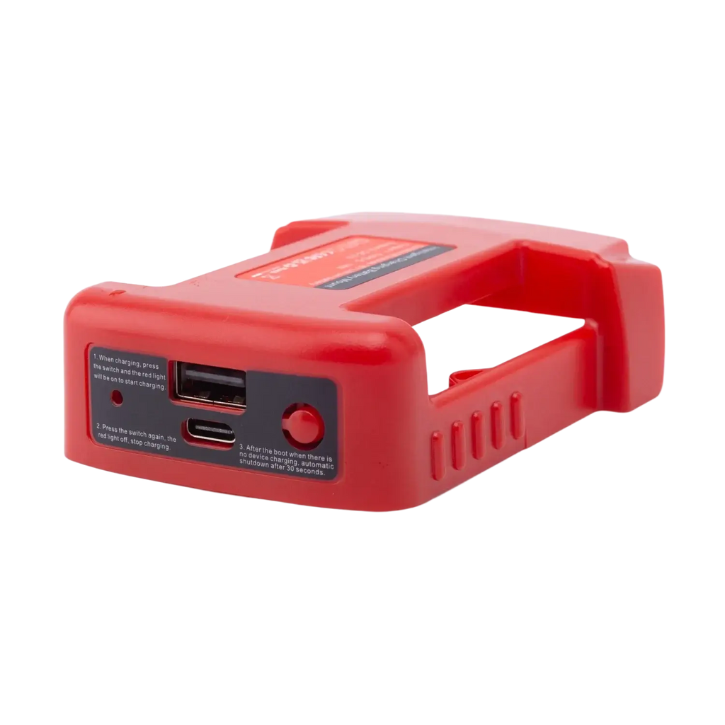 Red plastic lithium battery power bank with two usb ports and red button for milwaukee 18v mobile phone fast charging