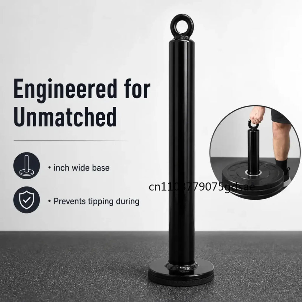 Black cylindrical loading pin weight stack cable attachment with circular loop and wide stable base for pull-up bar use