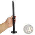 Black metal loading pin weight stack cable attachment with circular loop and flat base for stability