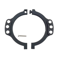 Black 3d-printed circular bracket with three holes and matching screw and nut for Logitech magnetic paddle shifter mod g29 g920 g923