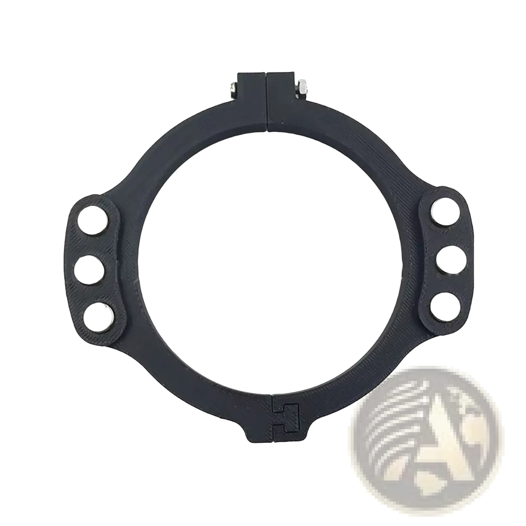 Black circular Logitech magnetic paddle shifter mod for G29 G920 G923 with six white buttons and hinge at top