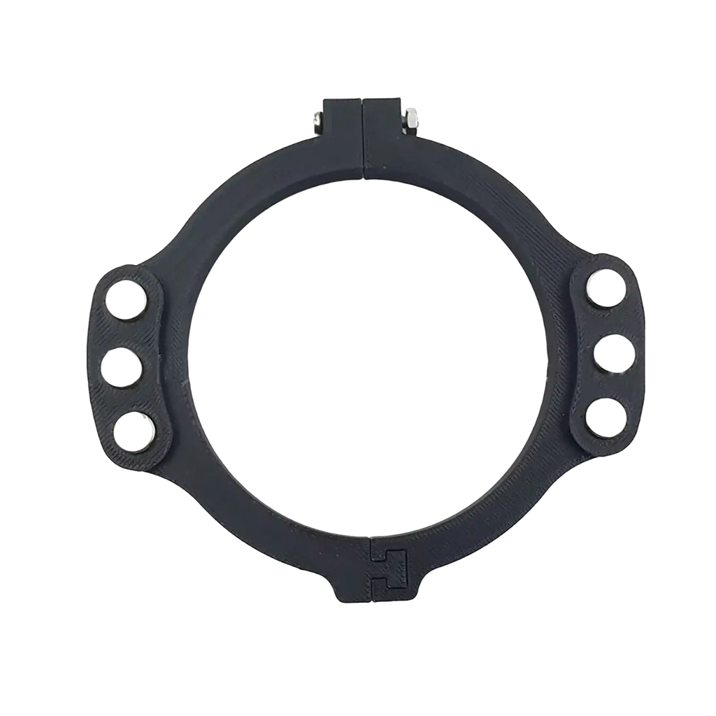 Black circular Logitech magnetic paddle shifter mod for G29 G920 G923 with six white buttons and hinge at top