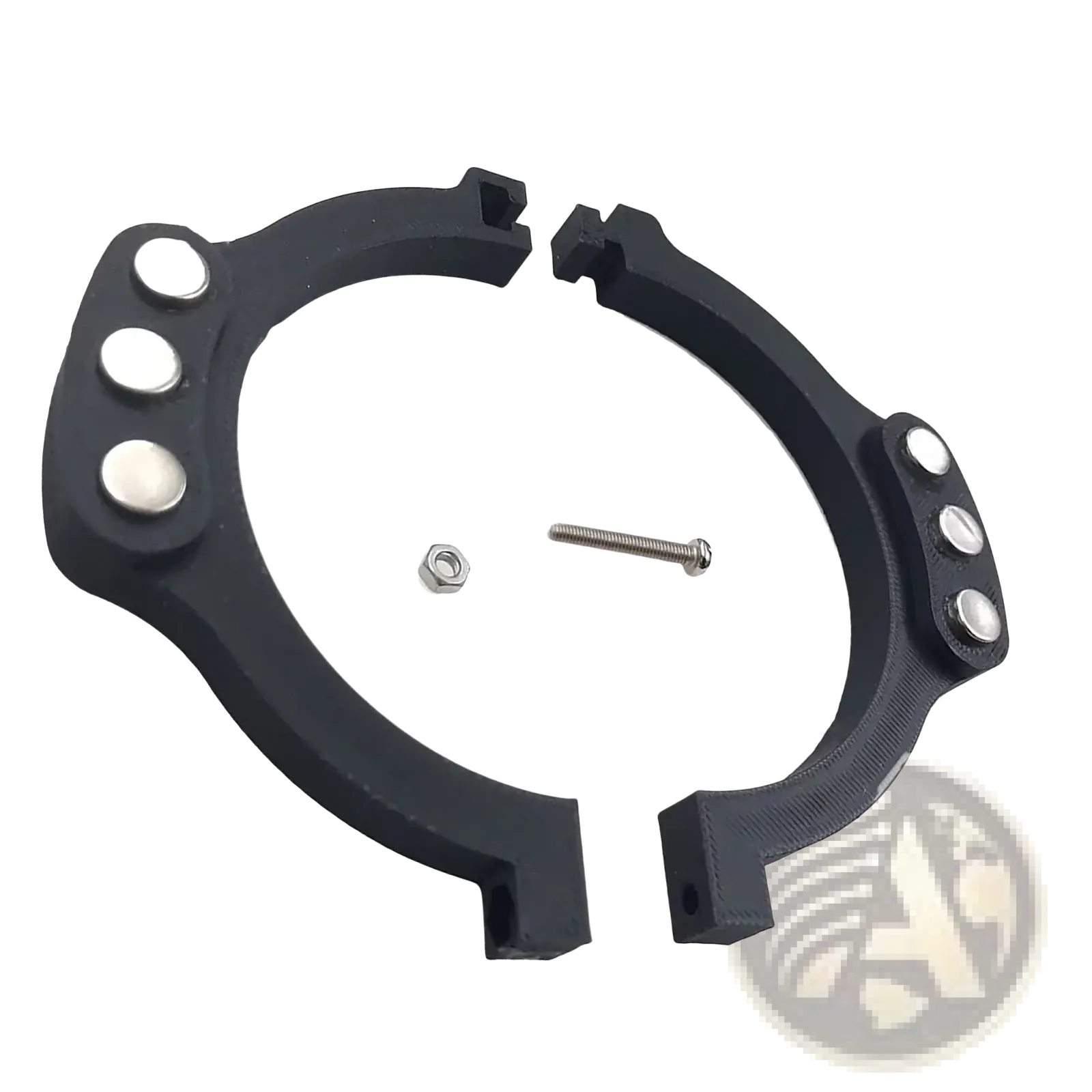Black plastic camera lens mount ring with silver screws and matching bolt for Logitech magnetic paddle shifter mod G29 G920 G923