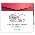 White long distance cat couple greeting card with two cartoon cats holding colorful rotary phones and a love message