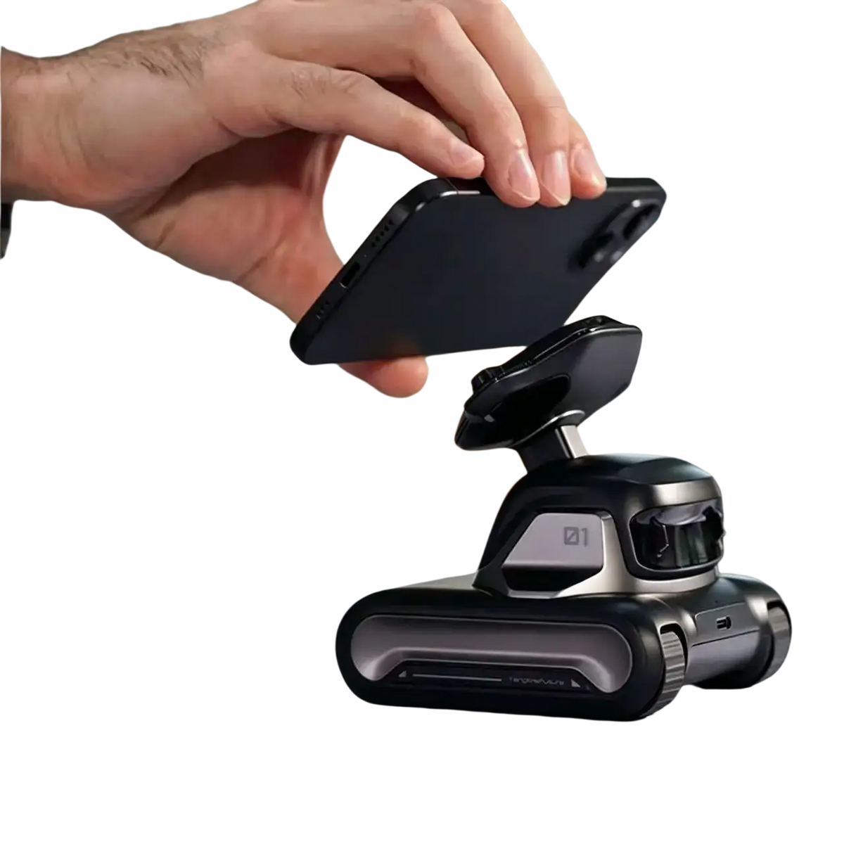 Black magnetic phone stand with sleek metallic accents for looi ai smart robot with remote control and lithium battery