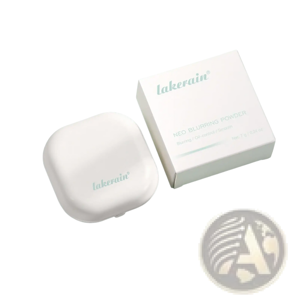 Loose powder lakerain soft focus blurring setting case in sleek matte white compact with minimalist packaging