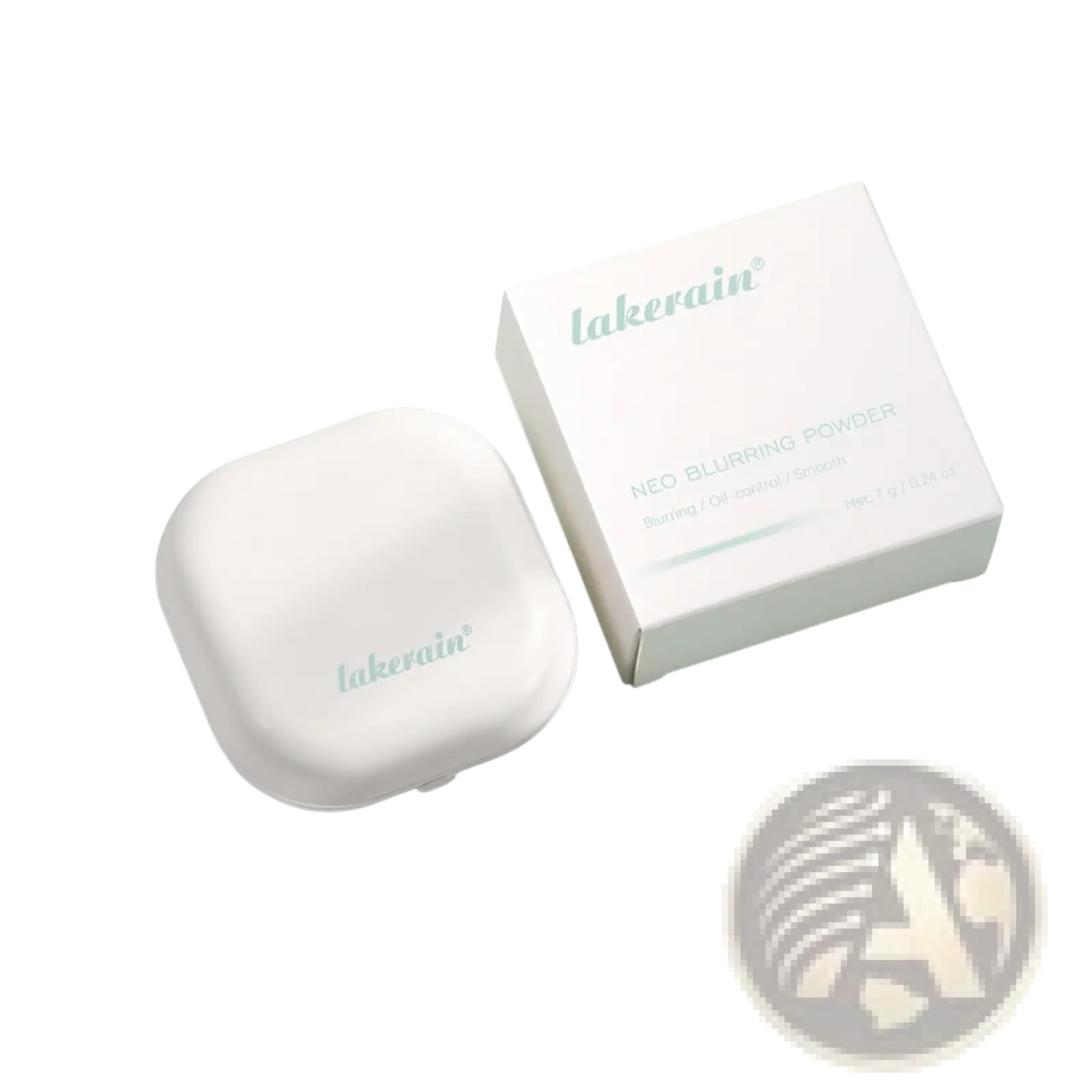 Loose powder lakerain soft focus blurring setting case in sleek matte white compact with minimalist packaging