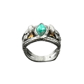 Silver snake-themed lord ring of barahir featuring a vibrant teal green crystal and intricate braided silver detailing