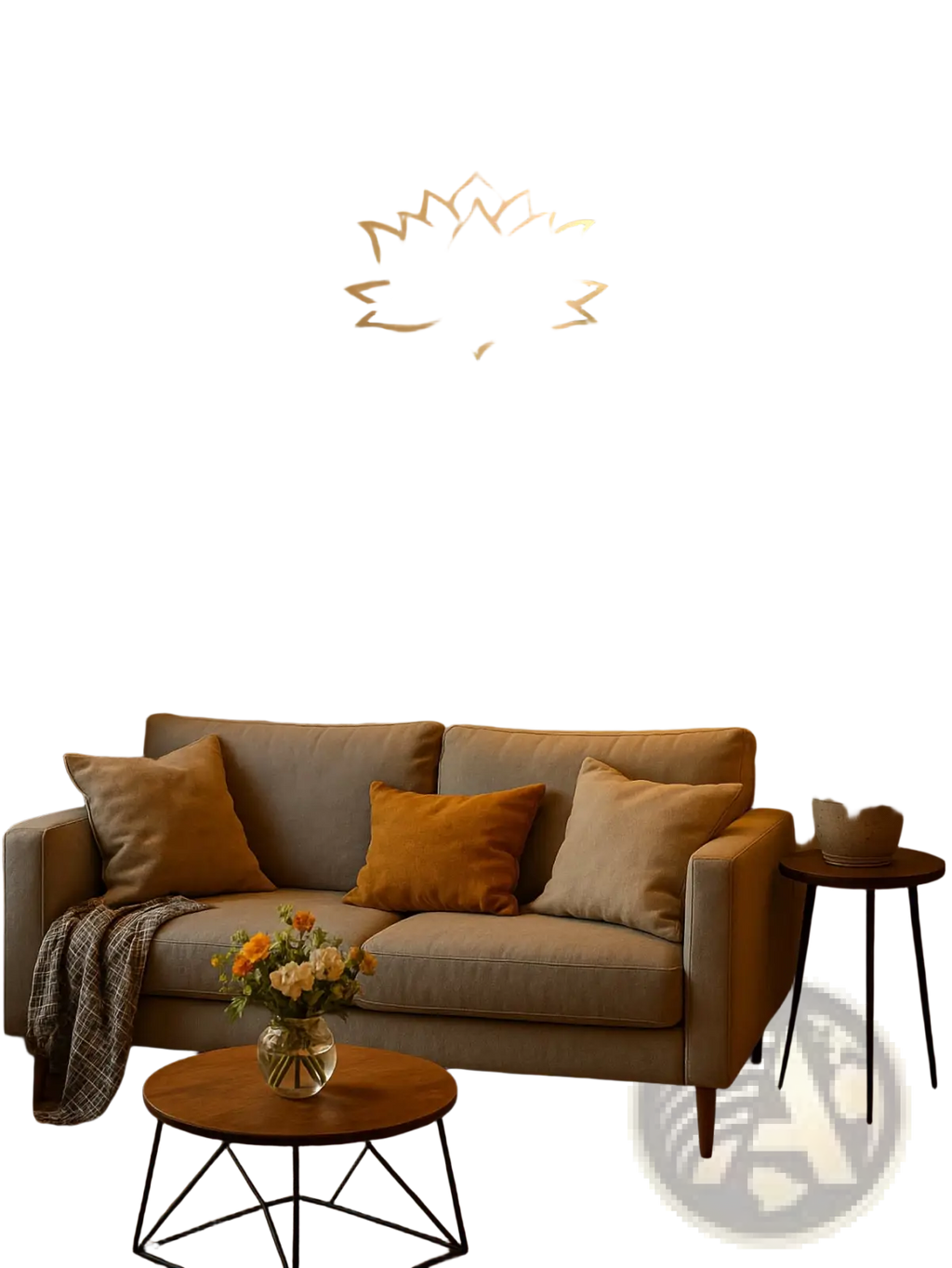 White wooden lotus wall art featuring a modern gold minimalist metal decor design for contemporary spaces
