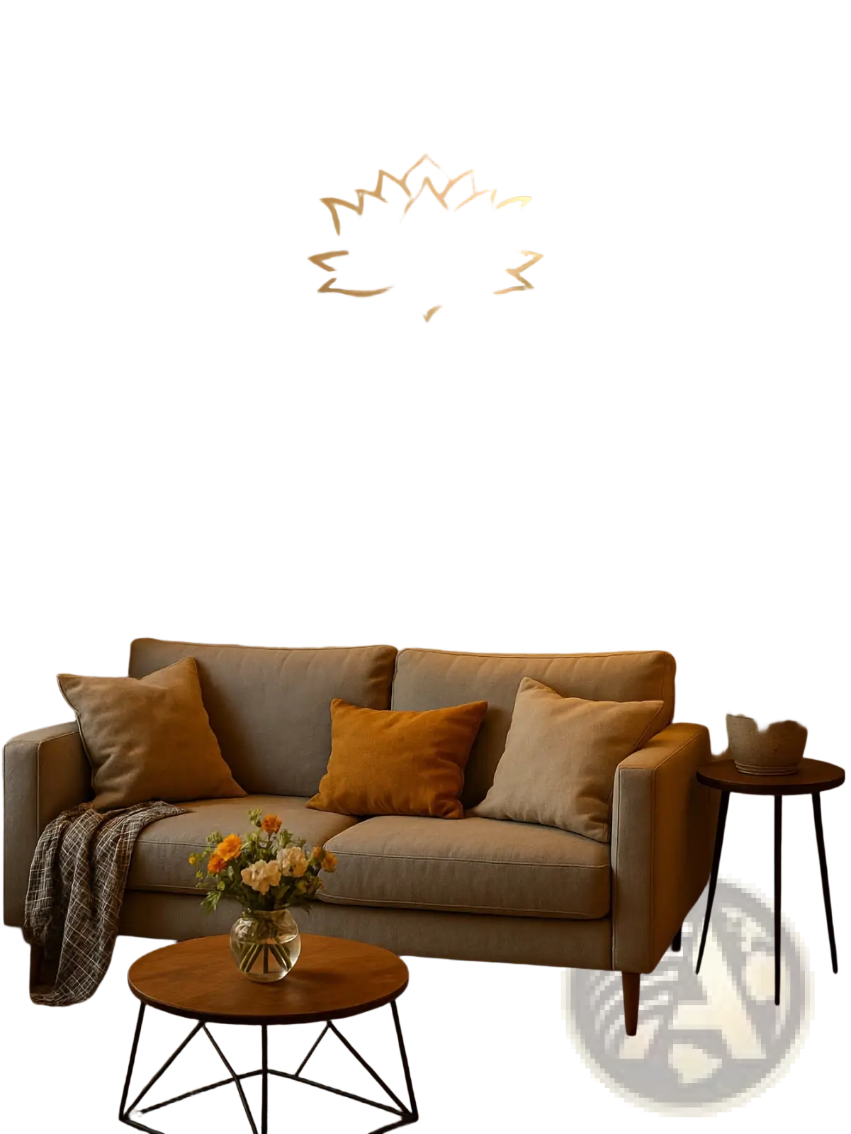 White wooden lotus wall art featuring a modern gold minimalist metal decor design for contemporary spaces