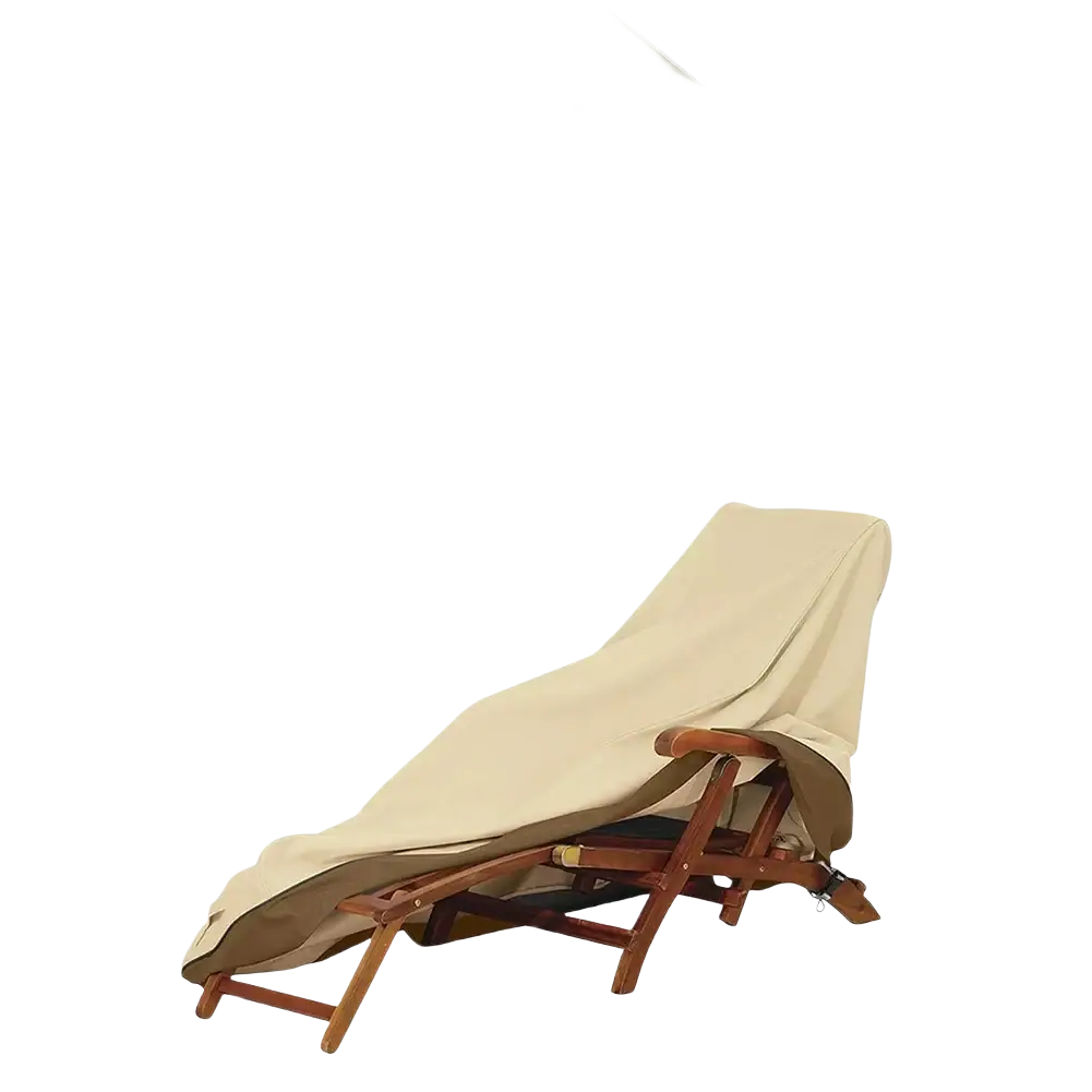 Beige and brown heavy duty outdoor furniture lounge chair cover with tailored fit for chaise lounge chair protection