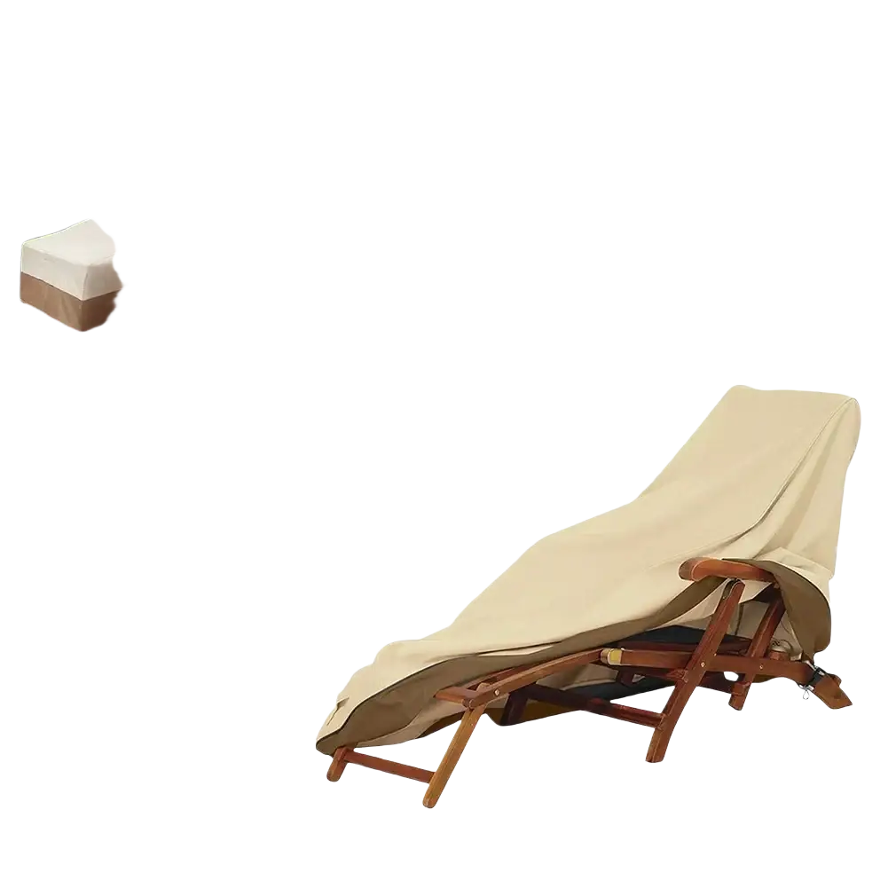 Beige and brown heavy duty outdoor lounge chair cover with tailored fit for protecting outdoor furniture