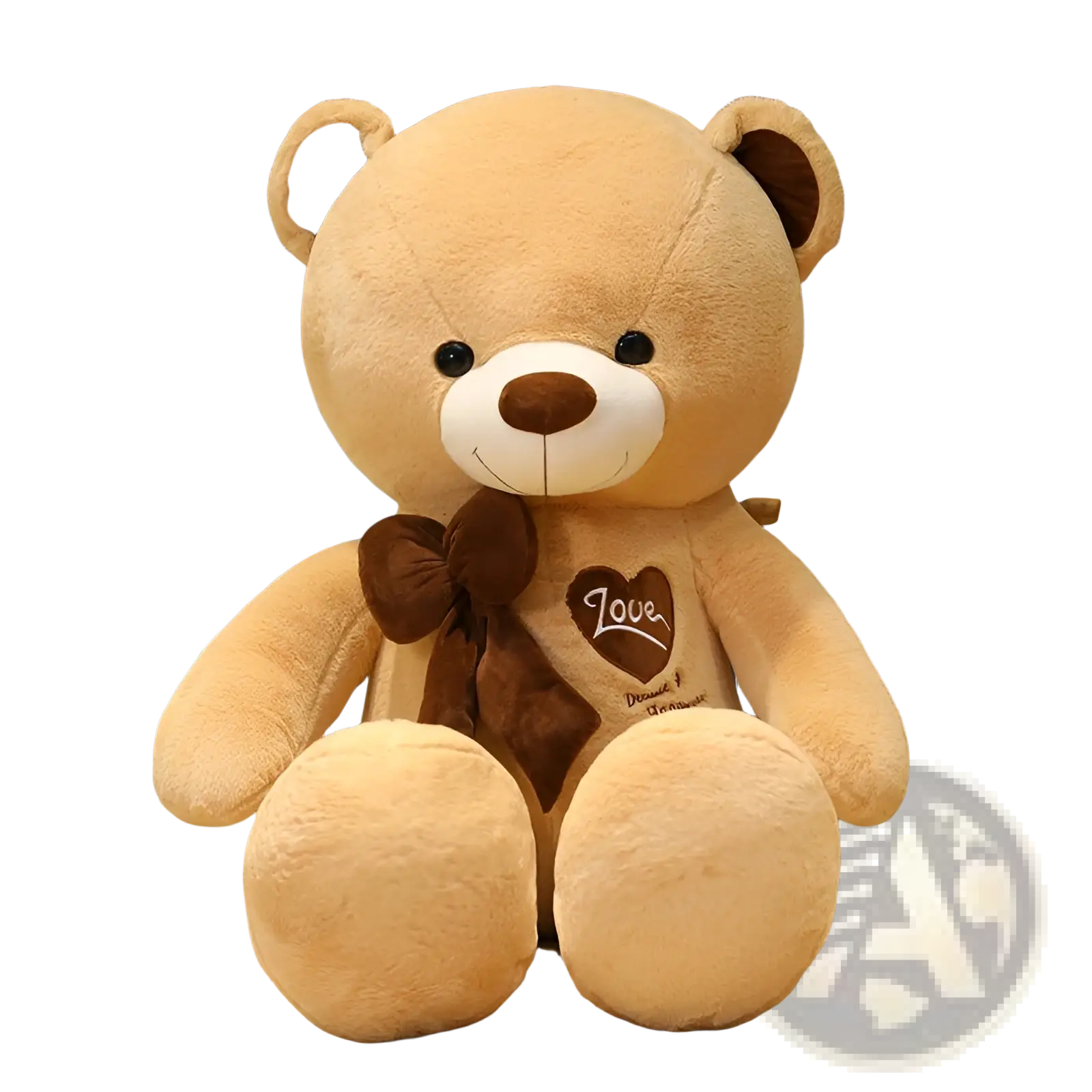 Love bear plush toy heart confession teddy bear featuring a tan plush body with brown ears and bow