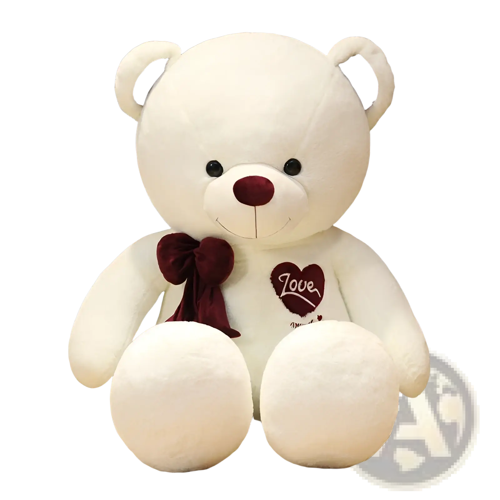 White plush love bear teddy bear with maroon accents and heart shaped love patch on its chest for heartfelt confessions
