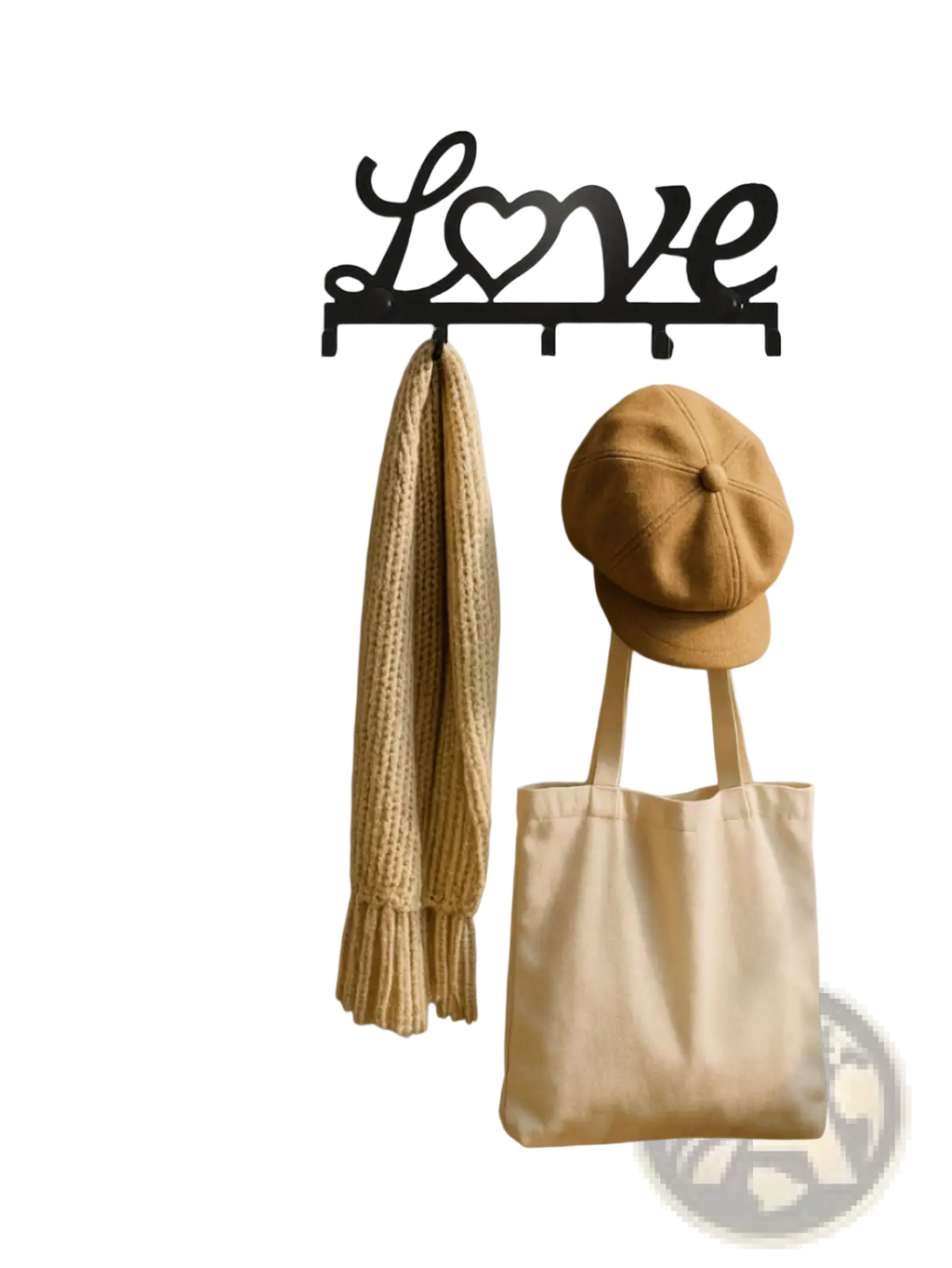Black metal love wall hook rack with heart design features 5 pegs for keys and hanging in black metal finish
