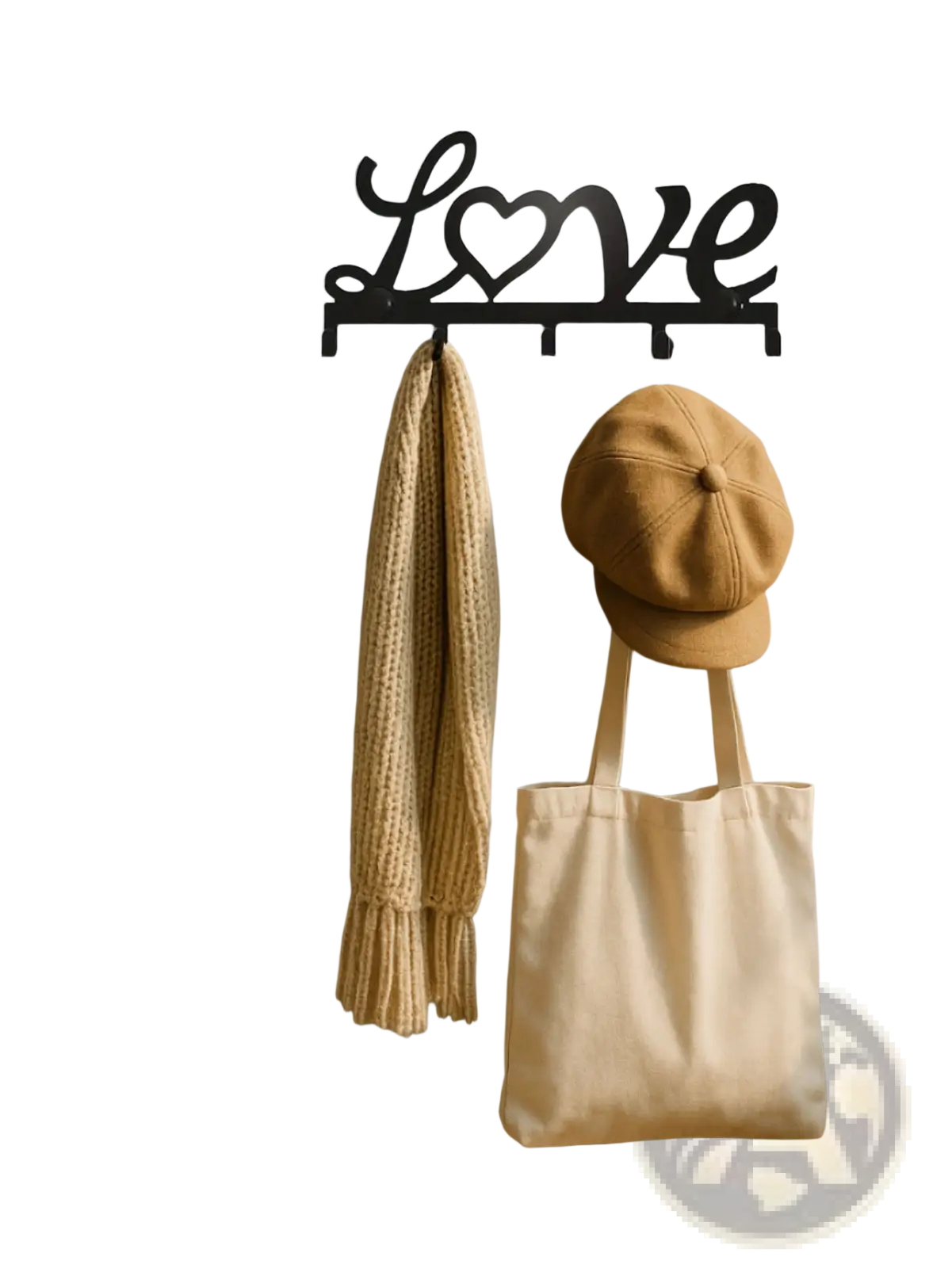Black metal love wall hook rack with heart design features 5 pegs for keys and hanging in black metal finish
