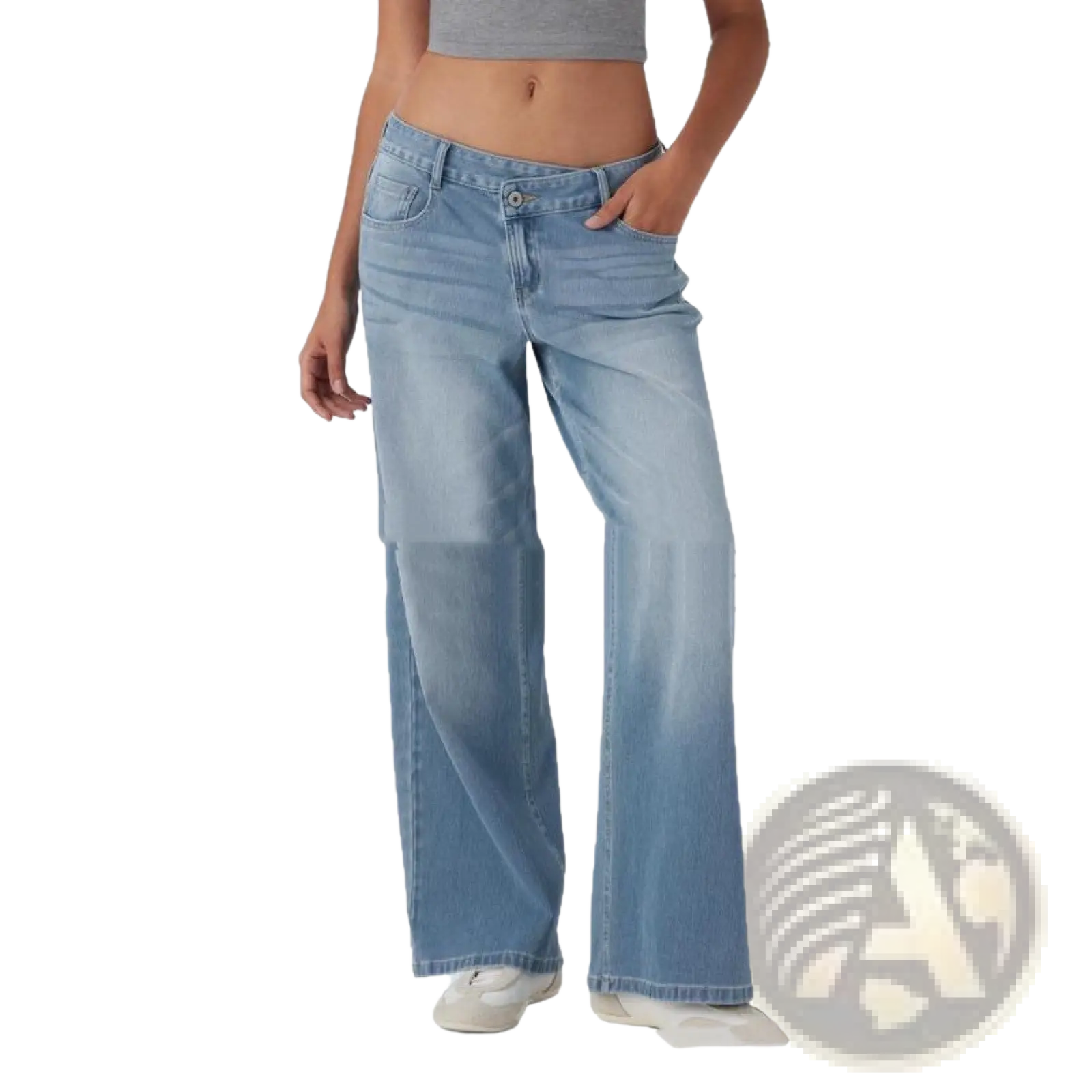 Low waist wide leg jeans in light-wash denim with a relaxed flare and classic five-pocket design