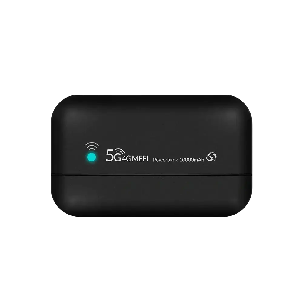 Black rectangular lte power bank 10000mah with glowing teal indicator light for charging wifi routers and devices