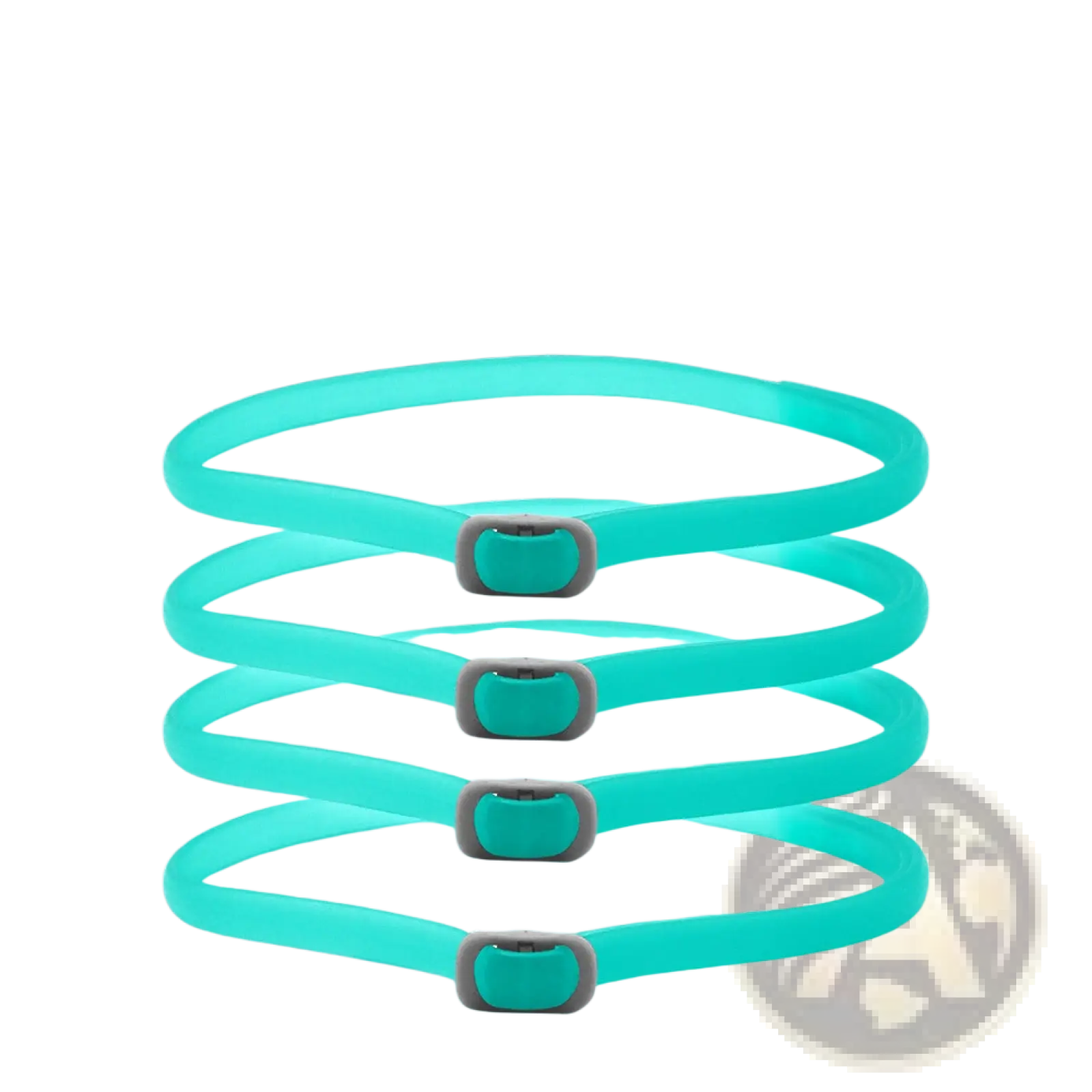 Teal glow-in-the-dark luminous flea and tick collar for dogs and cats with gray buckle shown from back side