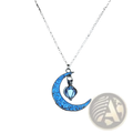 Luminous heart and filigree crescent moon pendant necklace with glowing blue crescent and soft light lantern charm