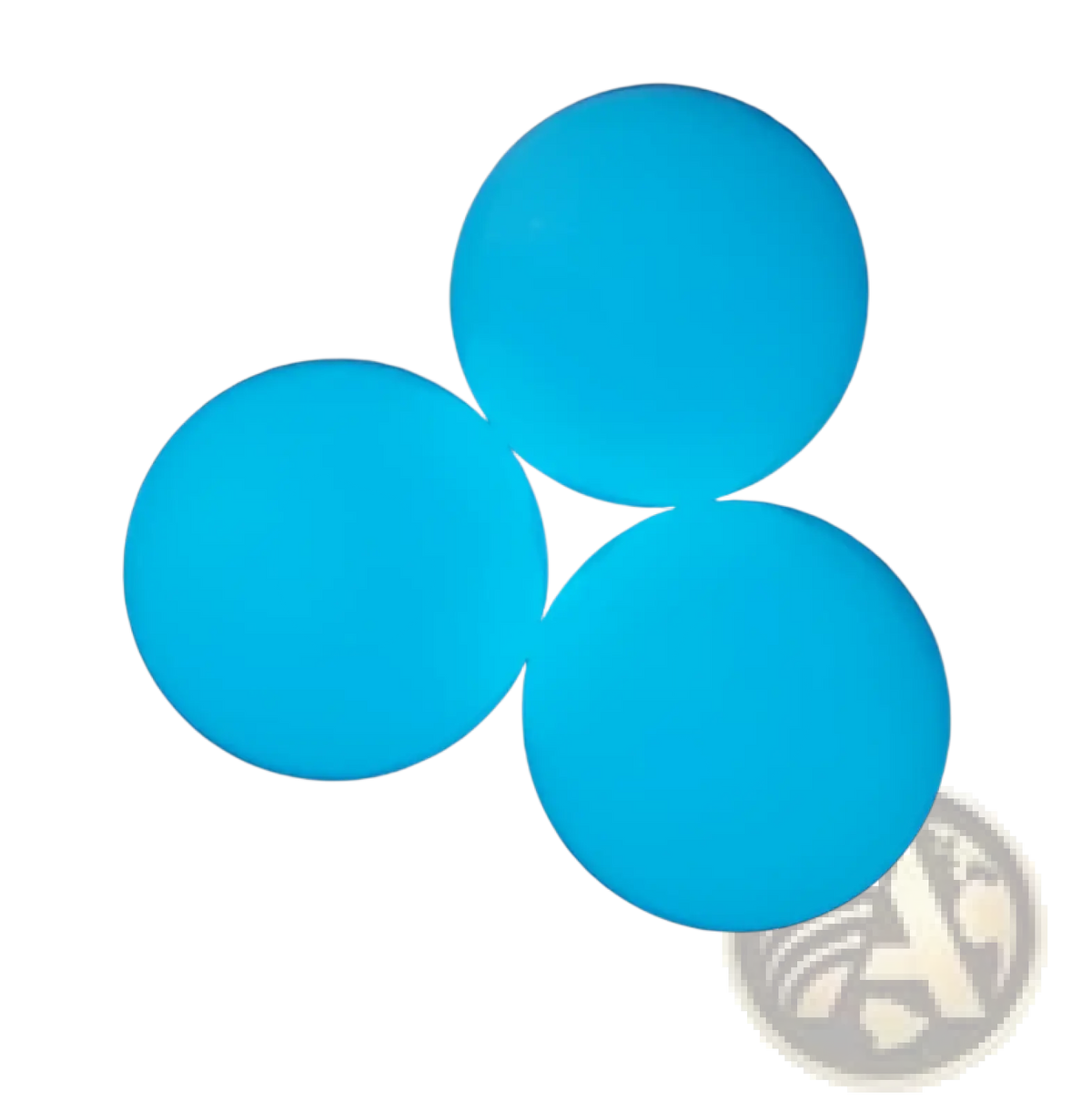 Three glowing blue luminous sticky wall balls made of rubber held in a hand as glow in the dark squeeze toys