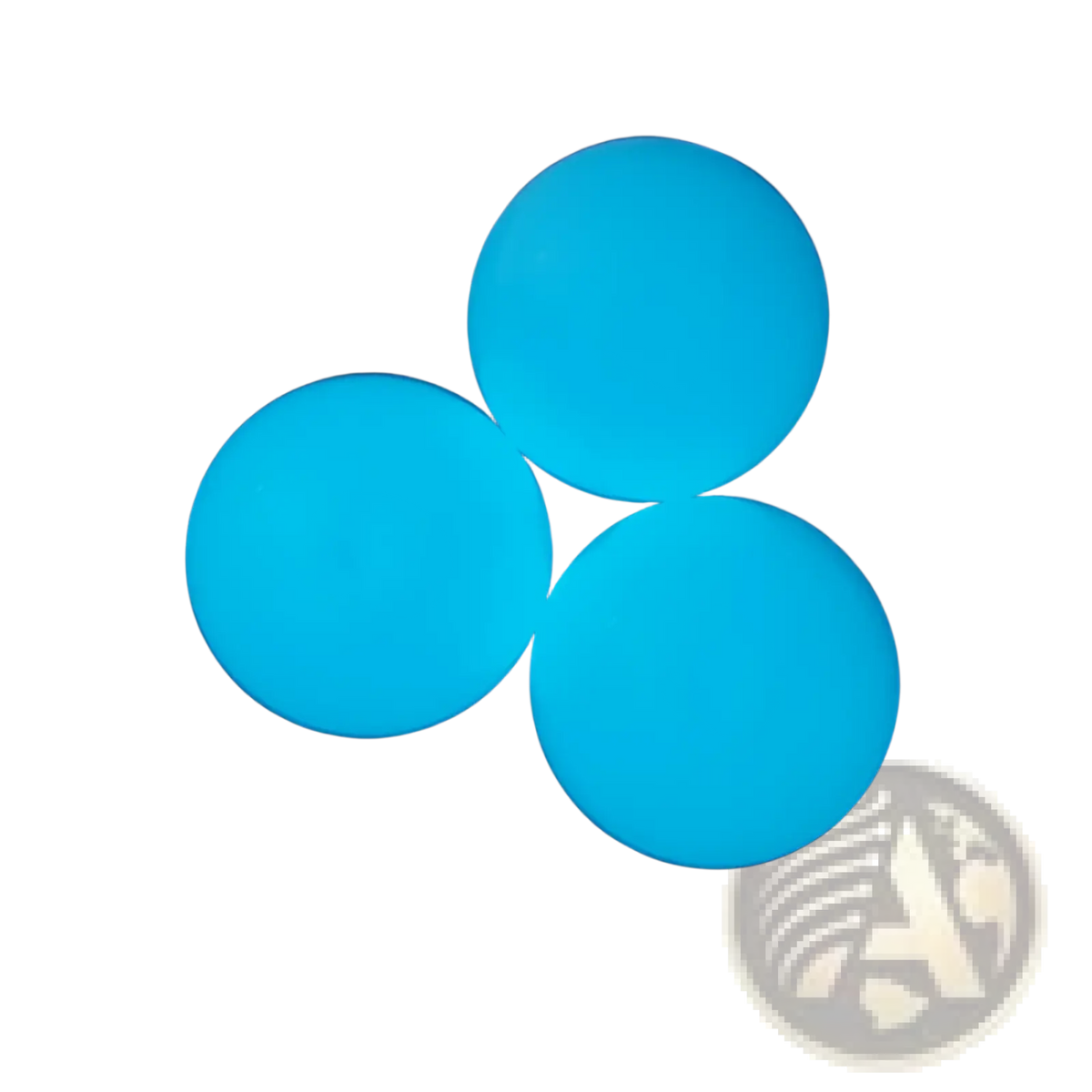 Three glowing blue spherical luminous sticky wall balls made of soft squeeze material held in a hand