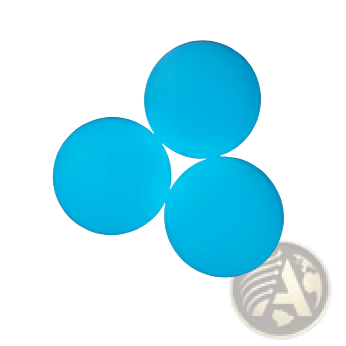 Three glowing blue spherical luminous sticky wall balls glow in the dark squeeze toy held in a hand