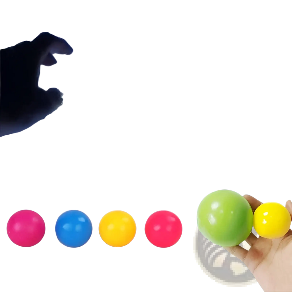 Luminous sticky wall balls glow in the dark squeeze toy in glossy pink blue yellow and green colors being played with