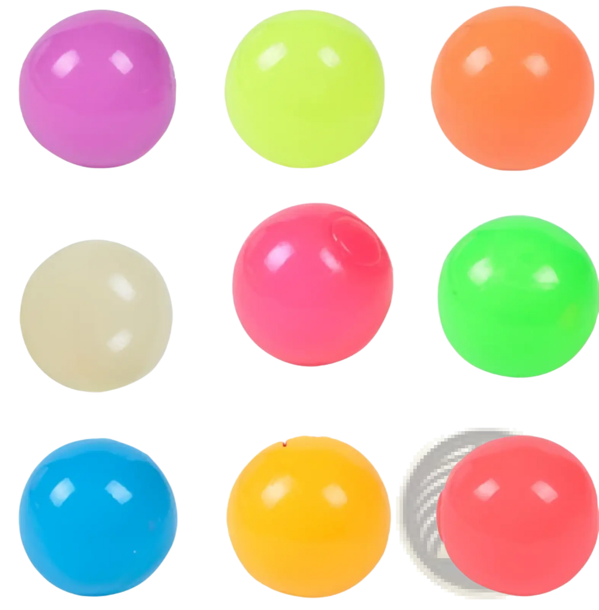 Set of 20 luminous sticky wall balls made of neon-colored plastic that glow in the dark and serve as squeeze toys