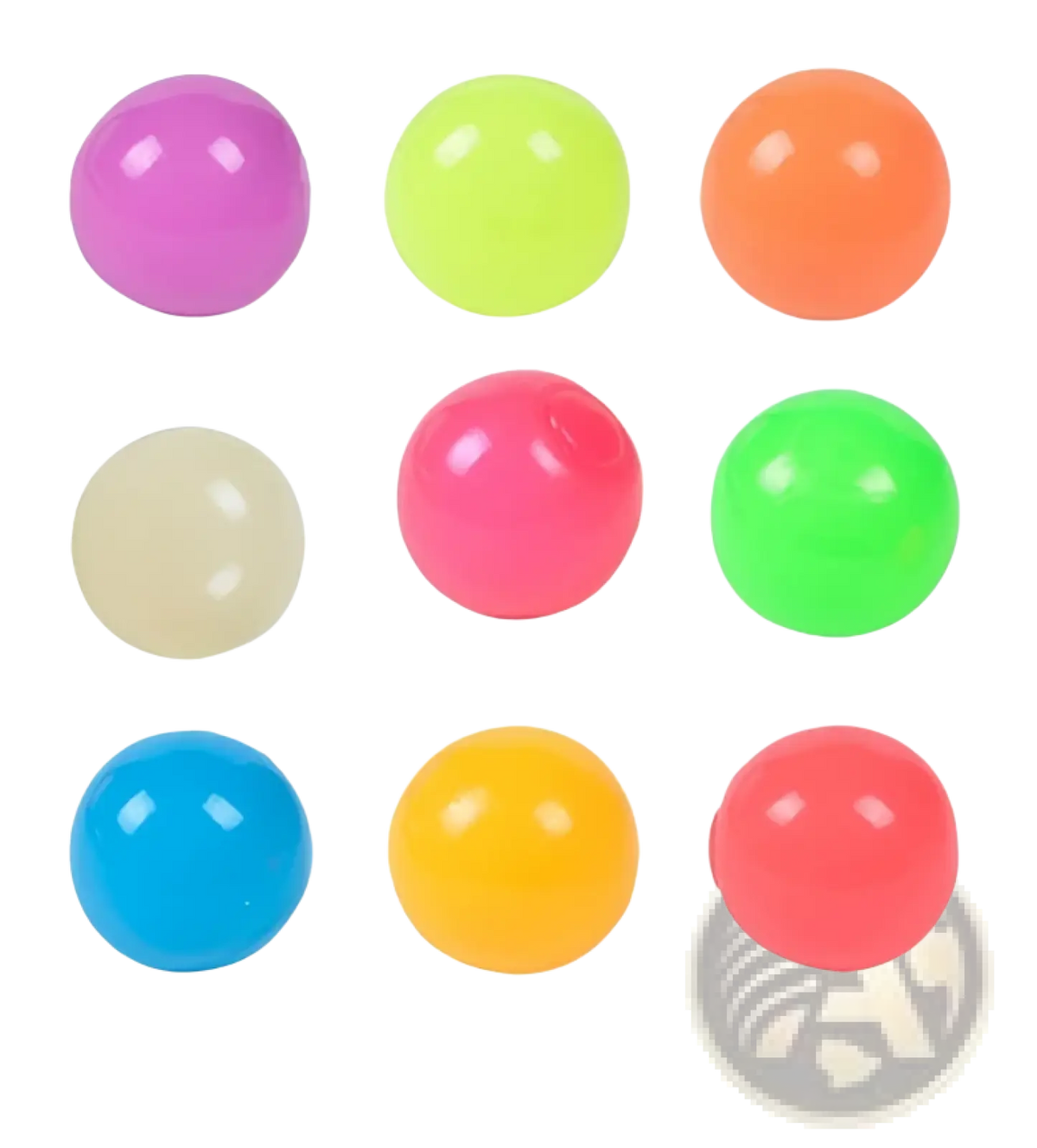 Neon-colored luminous sticky wall balls glow in the dark plastic squeeze toys in purple green orange pink blue and yellow