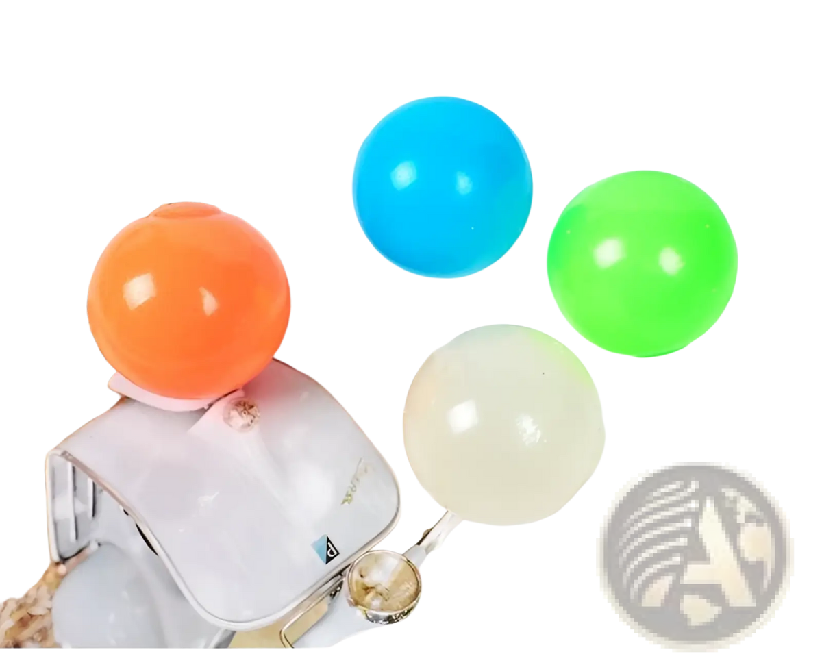 Set of five 6cm colorful silicone luminous sticky wall balls glow in the dark squeeze toys in orange blue green and white