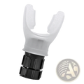 Transparent plastic snorkel mouthpiece with black textured connector for lung breathing trainer fitness equipment