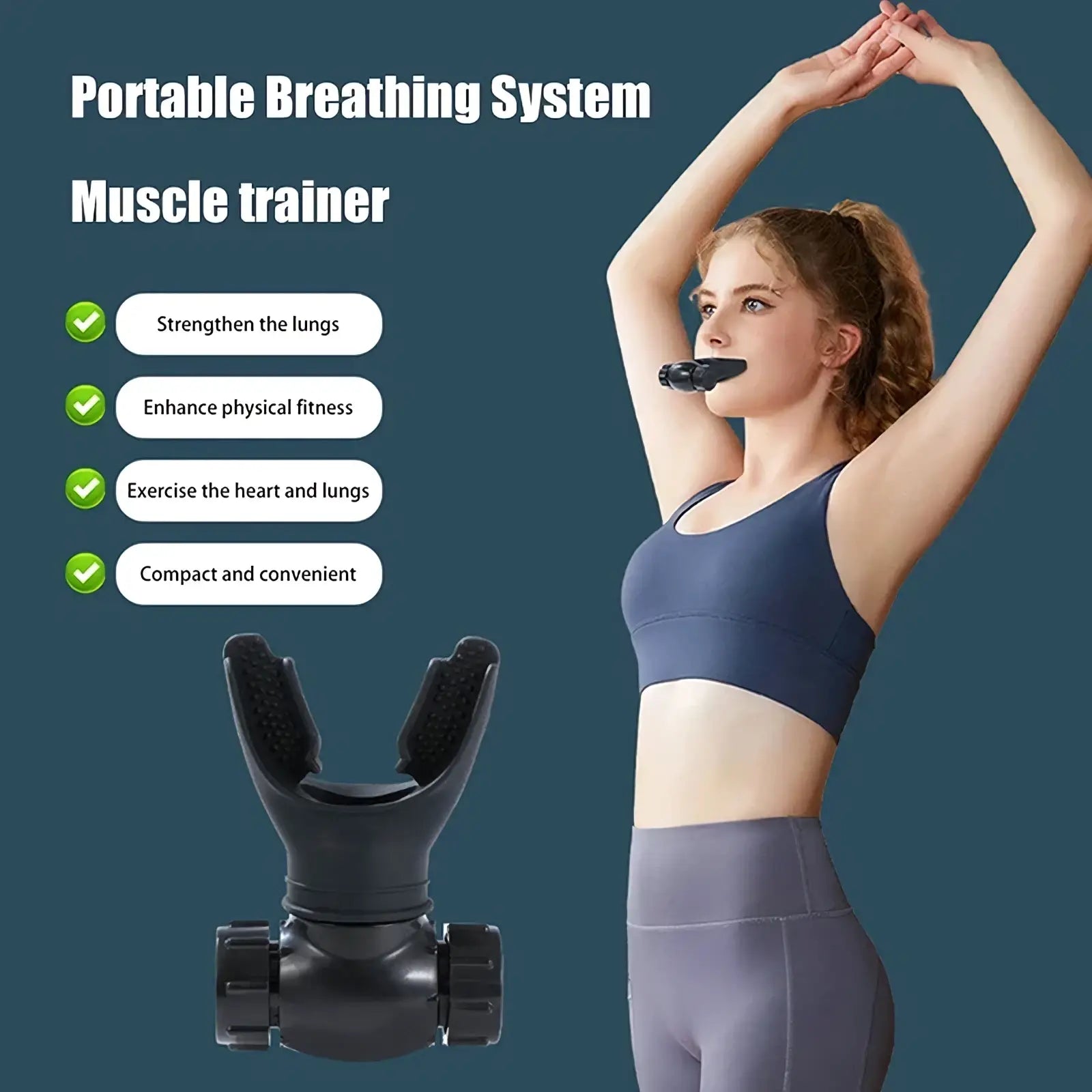 Black plastic lung breathing trainer fitness resistance tool with textured grip and adjustable knobs for respiratory exercise