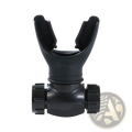 Black plastic scuba diving regulator mouthpiece with textured grip and adjustable side knobs for lung breathing trainer fitness tool