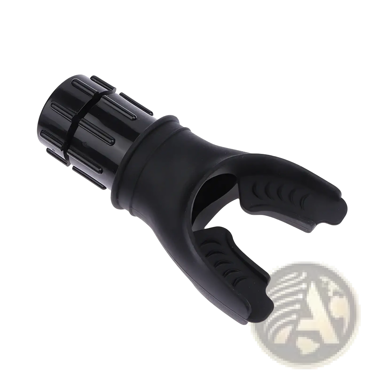 Black silicone snorkel mouthpiece with textured grip and ergonomic design for lung capacity training device
