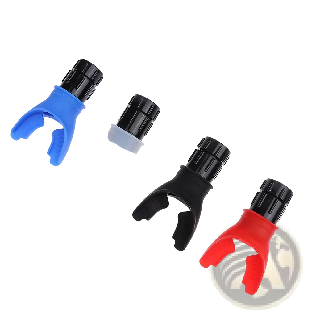 Four colorful silicone lung capacity training devices with black textured tops for respiratory fitness