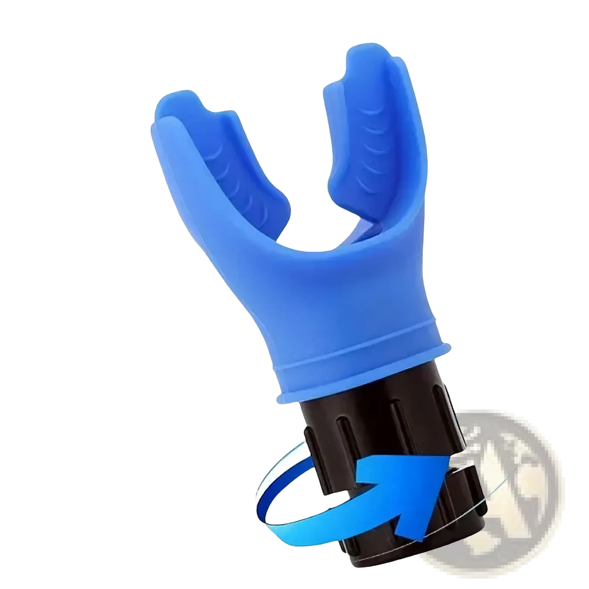 Blue silicone diving mask snorkel with black adjustable resistance for lung fitness breathing trainer and exercise device