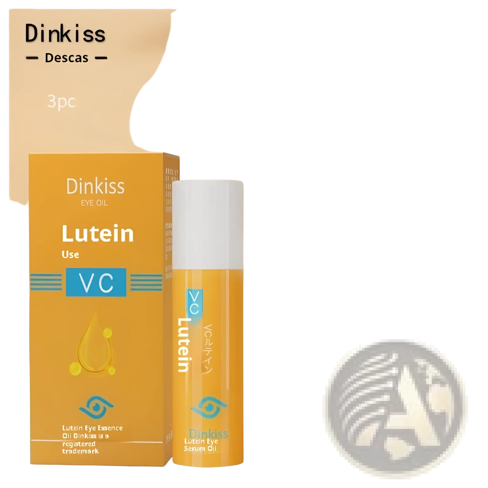 Orange and white dinkiss lutein eye essential oil hydrating vc serum bottle with sleek cylindrical design 8ml