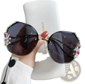 Black octagonal luxury crystal butterfly rhinestone uv400 sunglasses with sparkling rhinestones and pink crystal embellishments