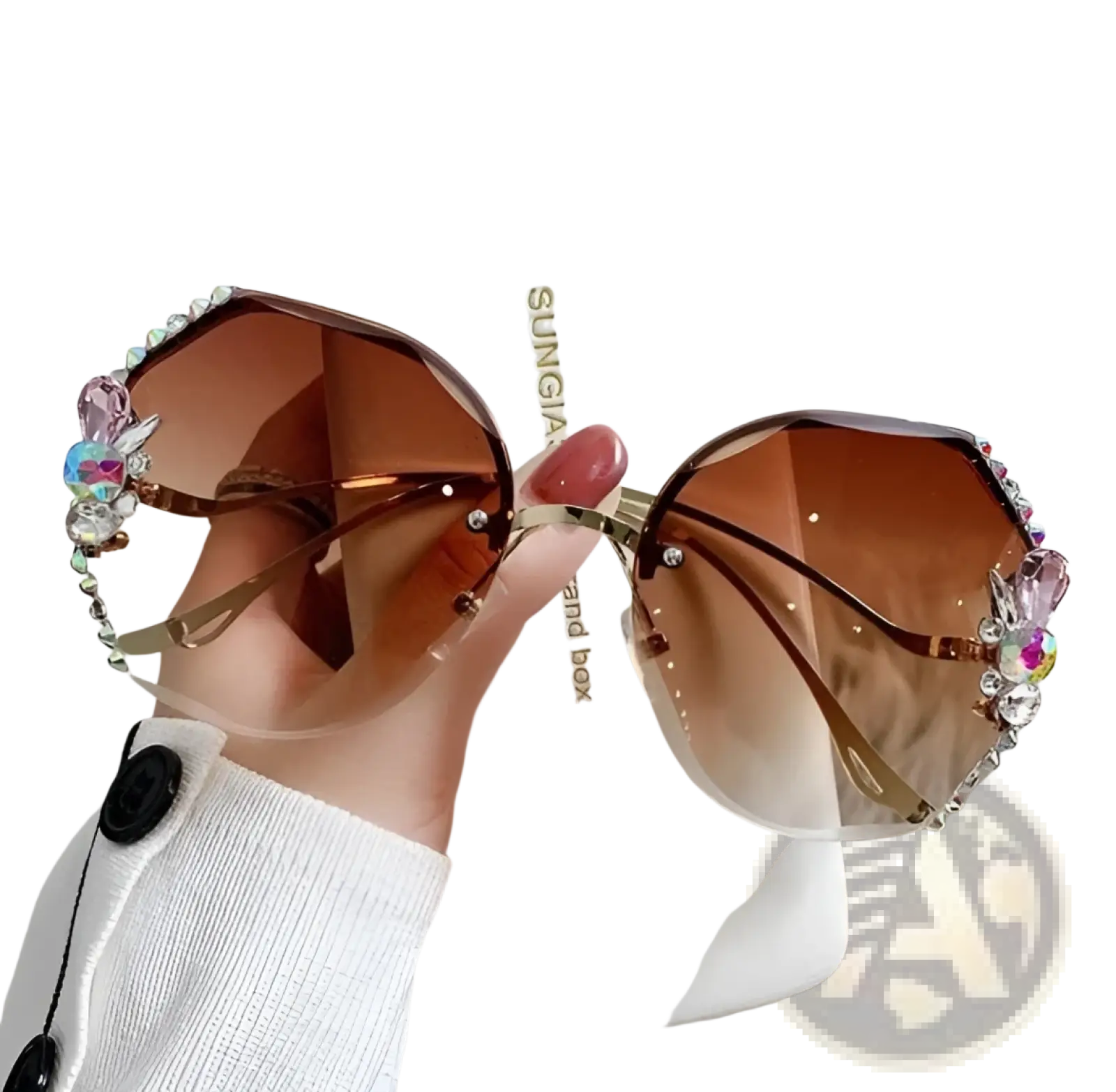 Brown gradient luxury crystal butterfly rhinestone sunglasses with gold-tone frames and sparkling crystal embellishments