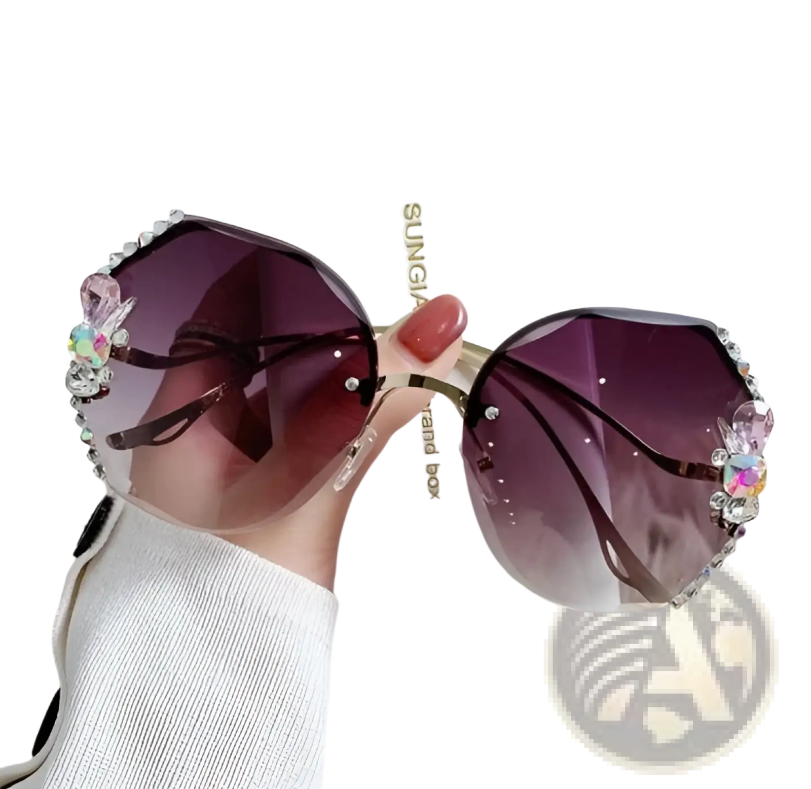 Luxury crystal butterfly rhinestone uv400 sunglasses with purple gradient lenses and sparkling crystal embellished frames