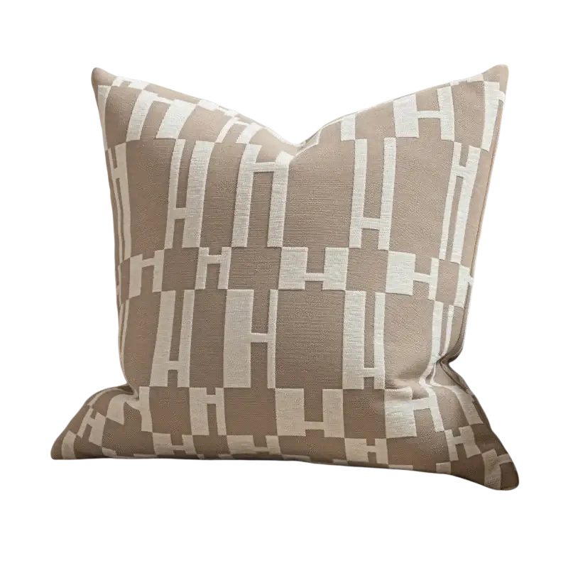 Luxury cushion cover oatmeal with beige and cream geometric jacquard pattern and modern textured weave
